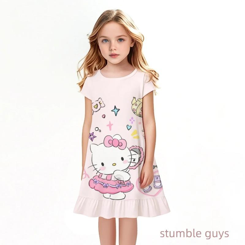 Popular Kawaii Summer Children's New Fashion Girl Dress Comfortable Home Outdoor Cartoon