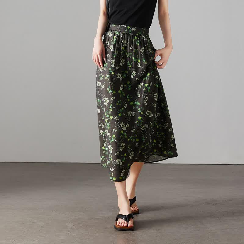 SOFSIL Women s Floral Print Linen Blend A-line Midi Skirt XL