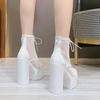 Fashion 15CM Summer Ankle Boots For Women High Heel Shoes Model Party Lace Up Wedding Shoes For Women Bride White Rubber Sole