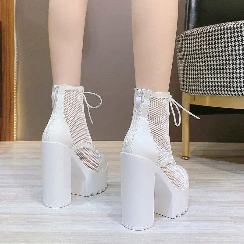 Fashion Punk Rock Retro Women Ankle Boots Thick Heel 2025 New Spring Summer Platform Block Heel Black Boots For Women Night Club