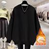 Womens Fleece Lined Cotton Sweatshirt - Casual Loose Fit Round Neck Long Sleeve Fashionable Fall Winter