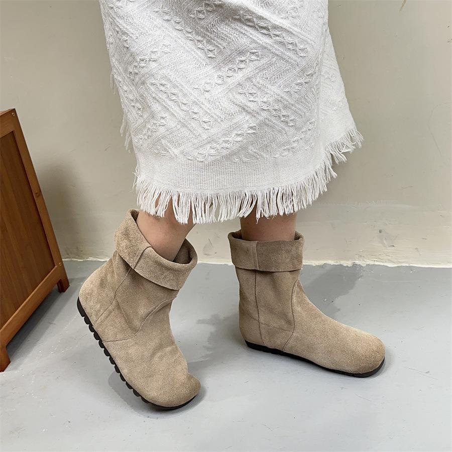 

Ботинки Johnature Retro из нубуковой кожи до середины голени с круглым носком и плоской подошвой, однотонные женские туфли 40 легкие хаки