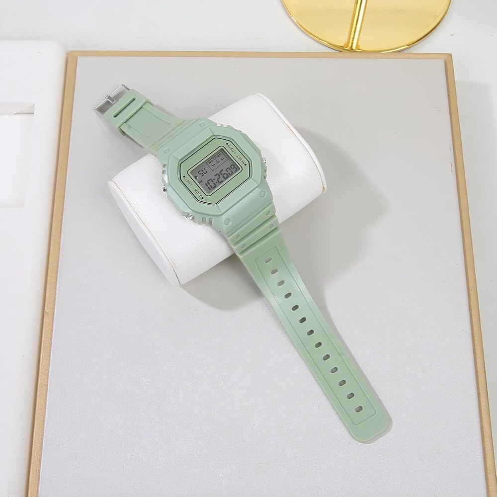 Kids Digital Watch Boys Girls Colorful Alarm Clock with Day Display Green