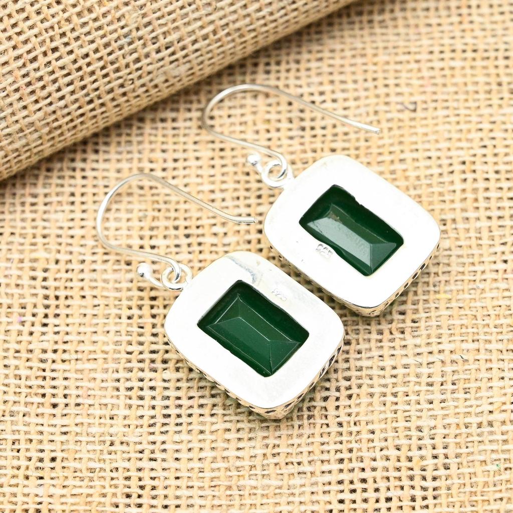 Green Onyx Gemstone 925 Sterling Silver Jewelry Handmade Earring For Thanksgiving