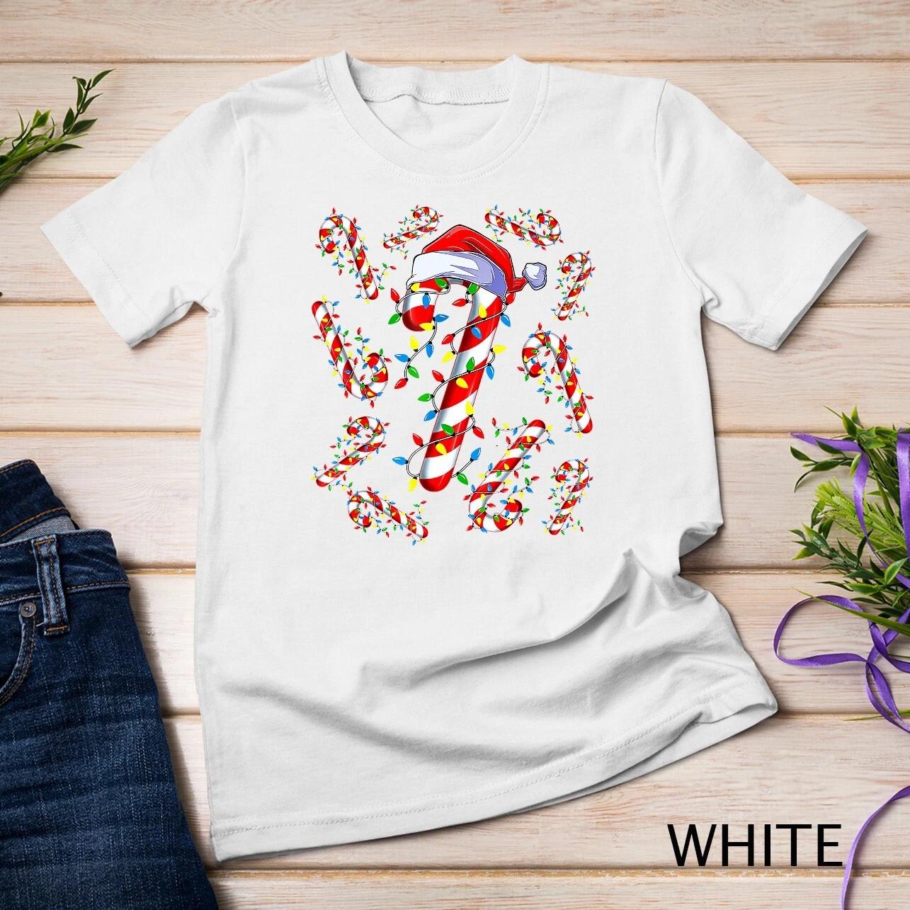 Red And White Candy Cane Santa Christmas Funny Xmas Lights Unisex T-shirt S