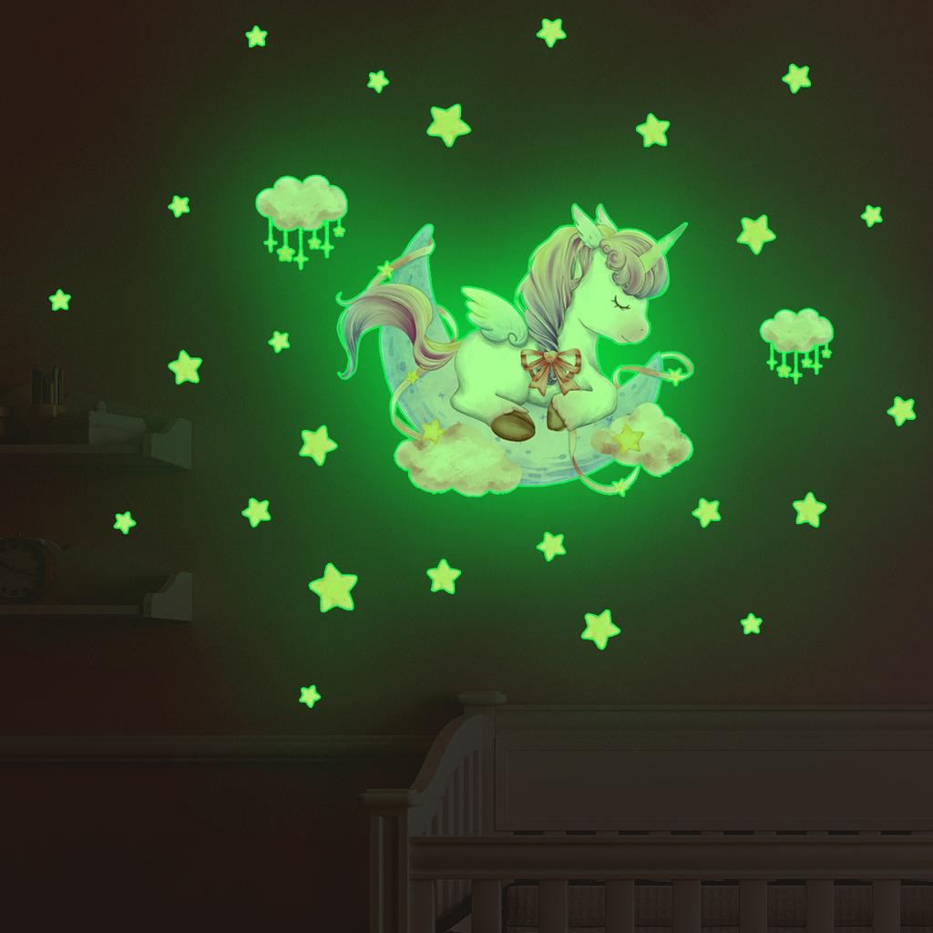 Cartoon Regenbogen Wolke Einhorn Leuchtende Wandaufkleber Niedliche Dekoration für Schlafzimmer Mädchen Geschenk Heimdeko Wohnzimmer Wandaufkleber