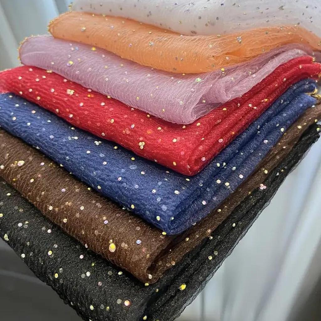 80cm Glitter Rhinestone Square Scarf, Sparkly Mesh Head Wrap for Women