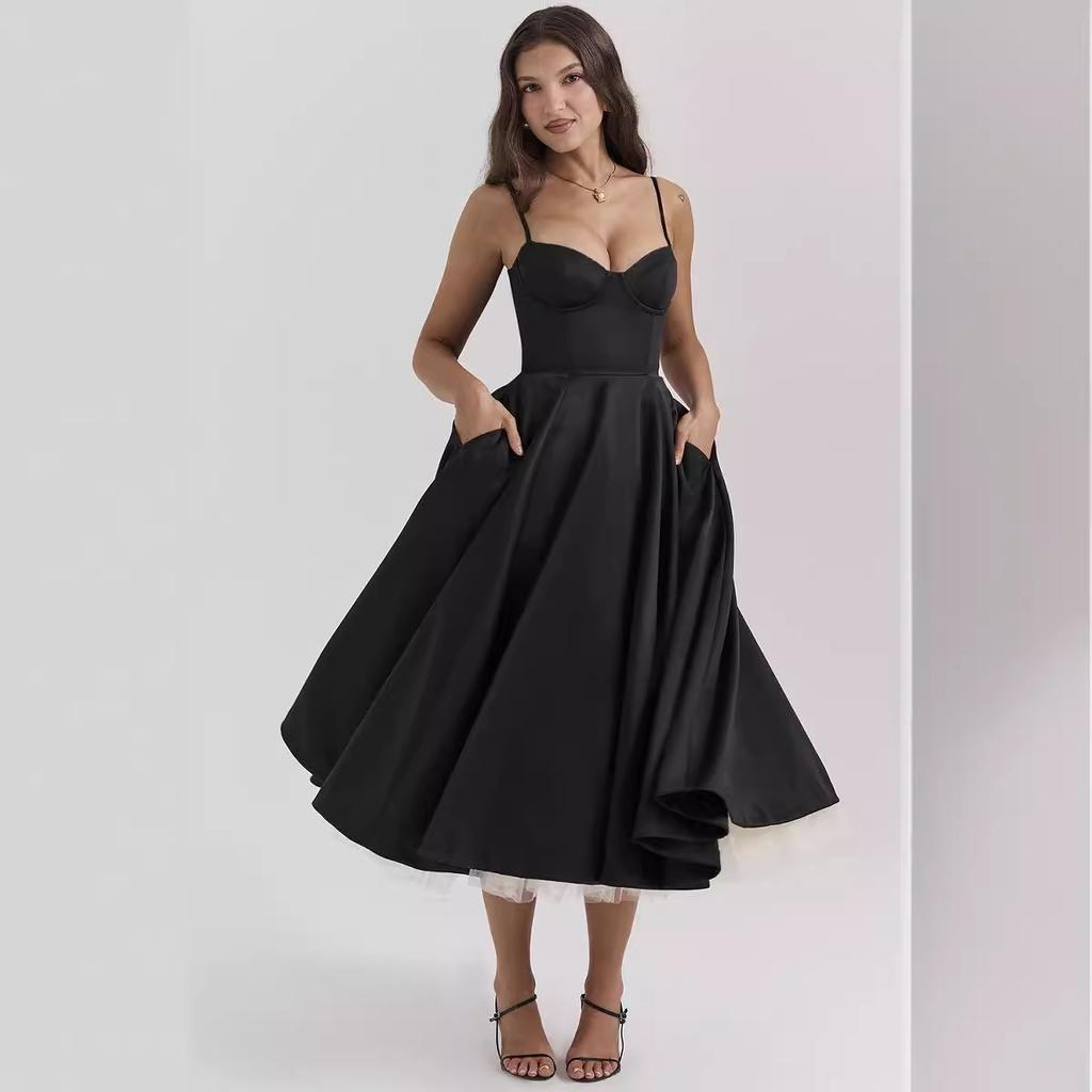 Neues Sommer-High-End-Prinzessinnenkleid Netz-Schwingboden-Doppellagen-Trägerkleid für Damen