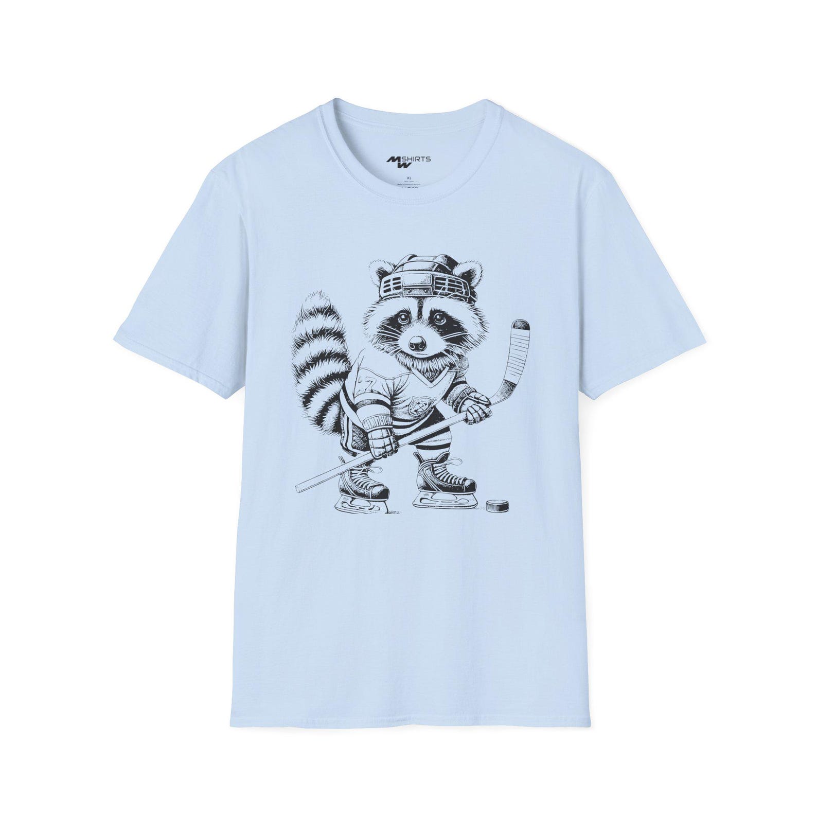 Engraved Ice Hockey Raccoon T-Shirt/ Unisex Softstyle T-Shirt S