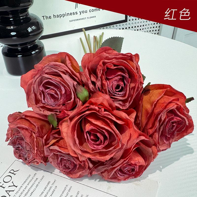 Baked Edge Rose Artificial Flowers, Silk Flowers, Lychee Rose Hand-held Bouquets, Home Interior Decoration Ornaments, Artificial Flowers
