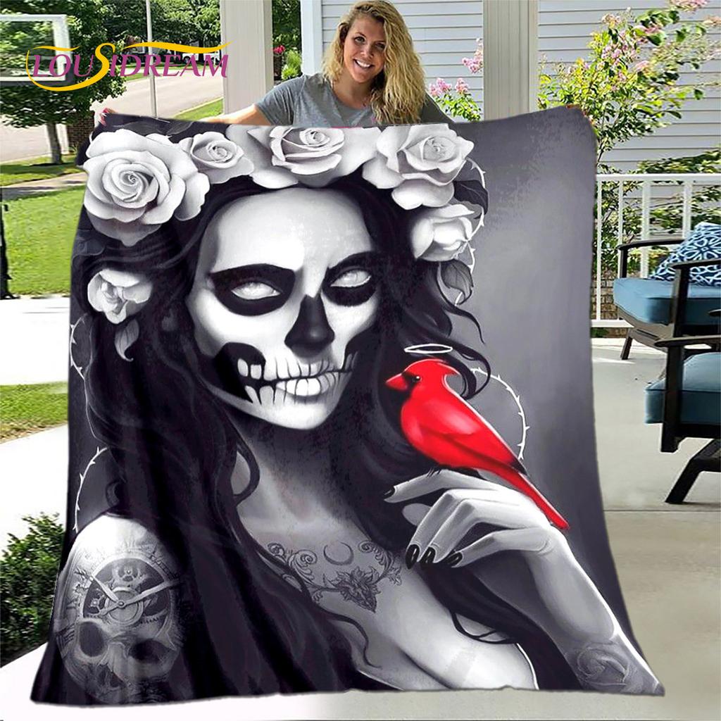 Gothic Horror Female Skull Dead Girl 3D Soft Plush Blanket,Flannel Blanket Throw Blanket for Living Room Bedroom Bed Sofa Picnic