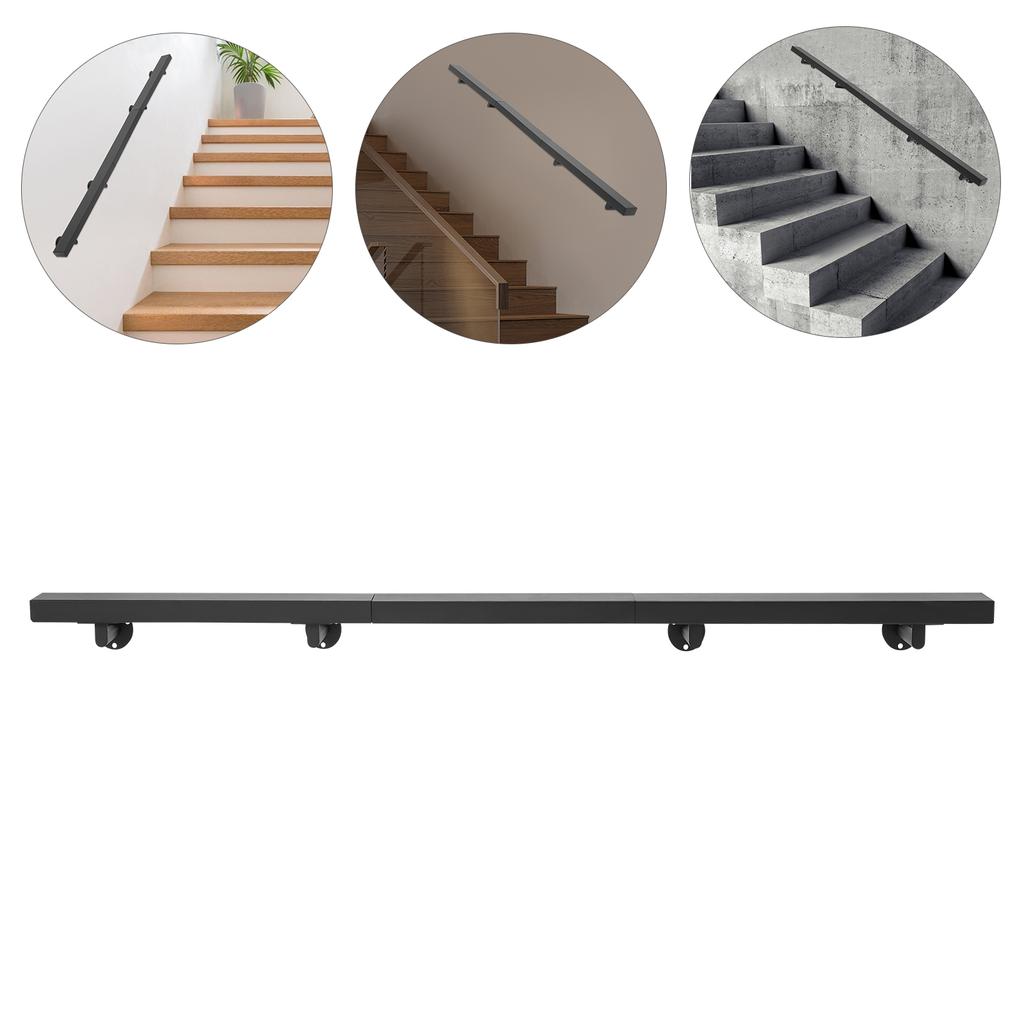 Stainless Steel Handrail,6/5/4/3FT 200lbs Black Rectangle Wall Mount Stair Railing Kit 8*4*183cm for Homes,Offices