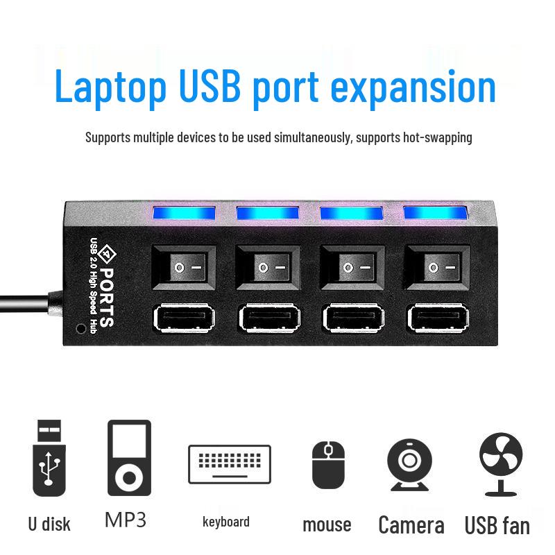 4-Port Independent USB Switch Hub with 7-Port Splitter