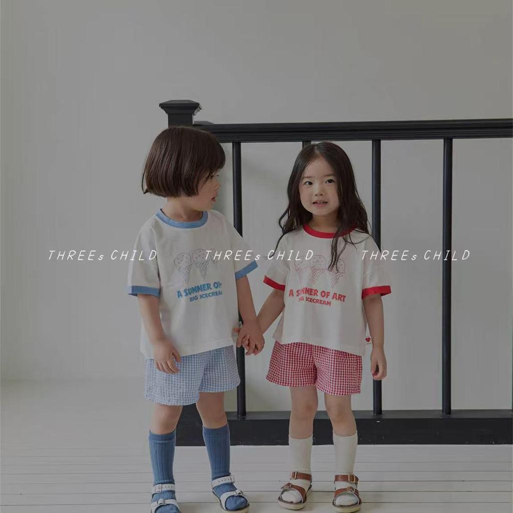 Korean Style Unisex Kids Plaid Beach Shorts