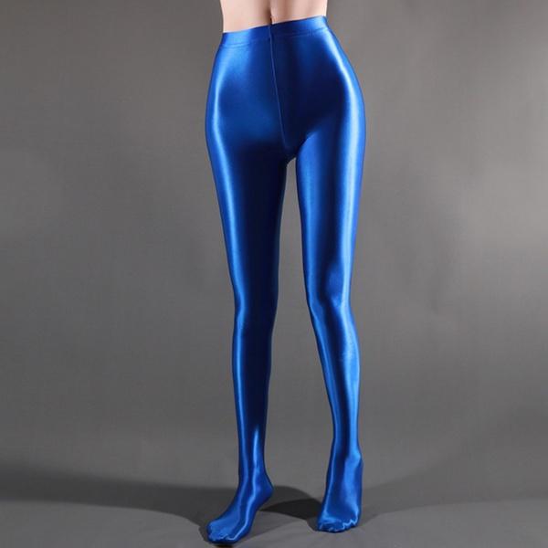 JUNMUSHOP Women's Plus Size Opaque Elastic Pantyhose Shiny Stockings High Waist Tights Top Smooth Stockings