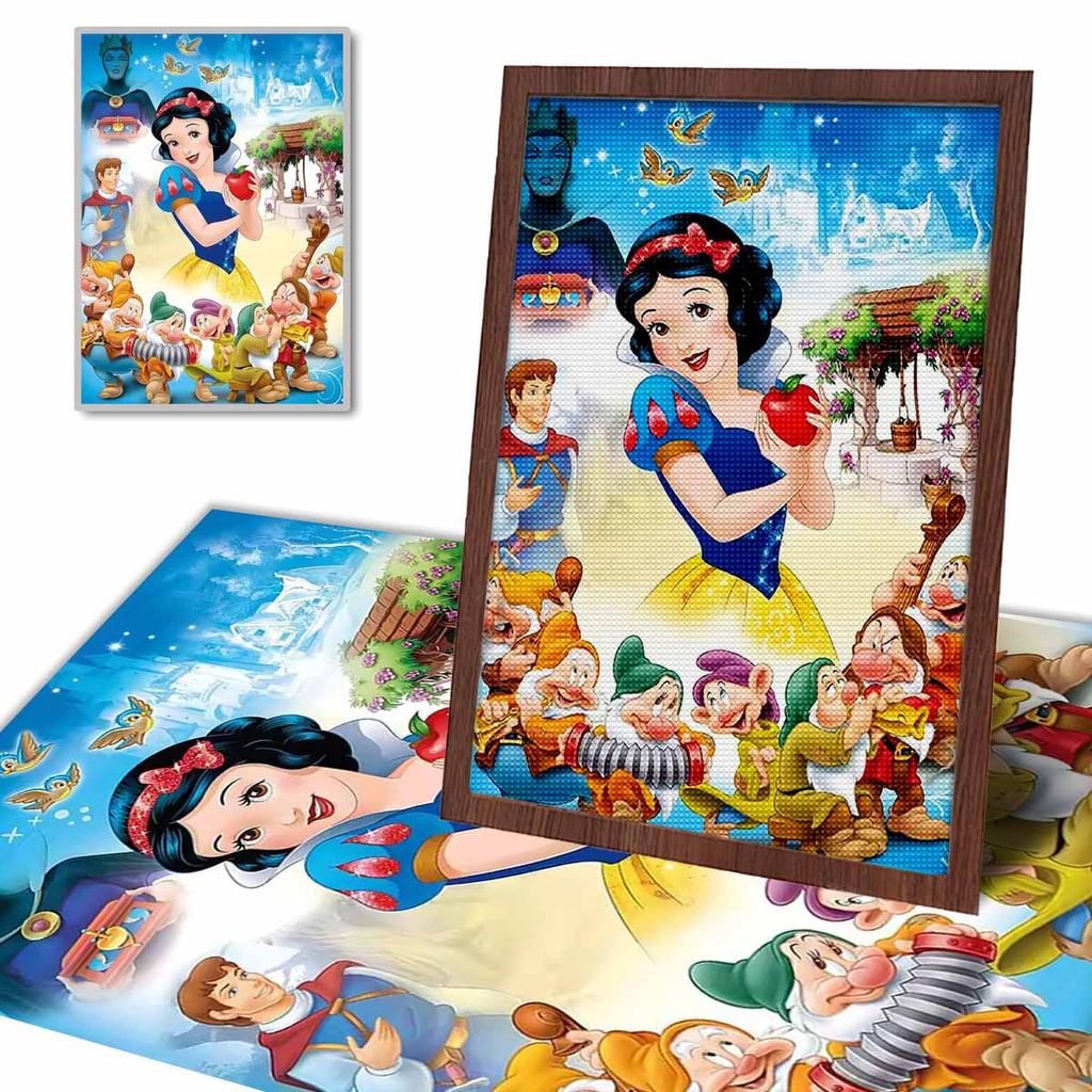 Rundes Diamantbild Prinzessin, Königin und Zwerg Kunst Strassstein Bild Mosaik DIY 5D Kreuzstich Stickerei Heimdekoration