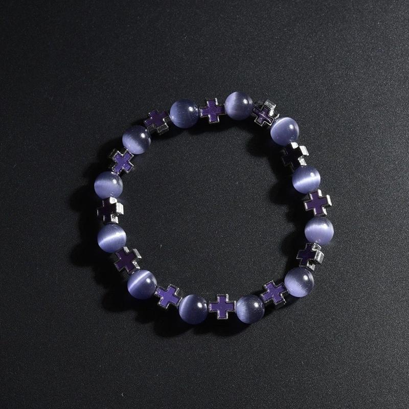 

Fashion Cross Beaded Bracelets For Women Men Ins Style Cat S Eye Stone Couples Bracelets A5
