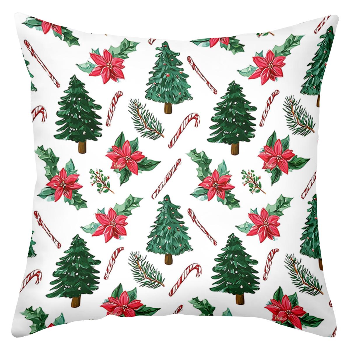 

1 Pieces Christmas Tree Candy Cane Poinsettia Pattern Pillow Polyester pillowcase, sofa decorative cushion cov Headboard Pillow 45x45cm