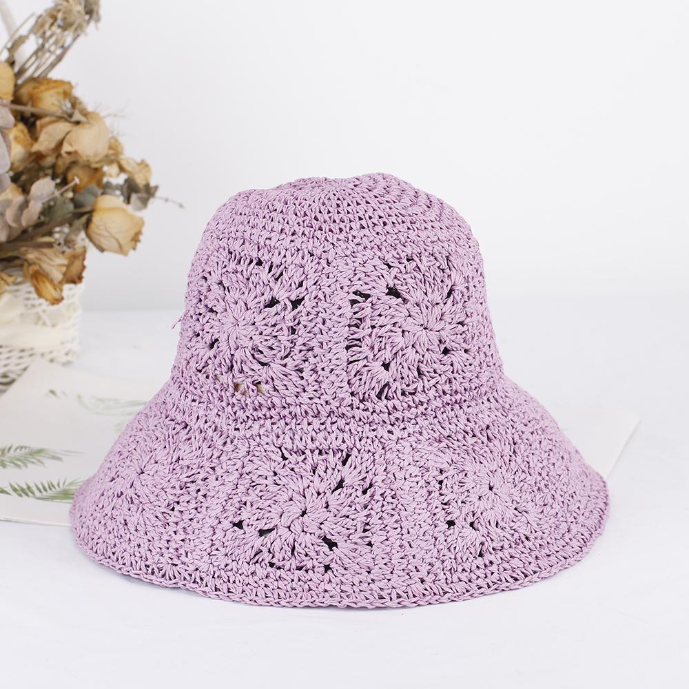 

Женские соломенные шляпы, вязаная крючком шляпа, шляпа-ведро, защита от ультрафиолета, козырек от солнца, пляжные шляпы, женские козырьки, складные женские летние шляпы от солнца 56-58cm лавандовый