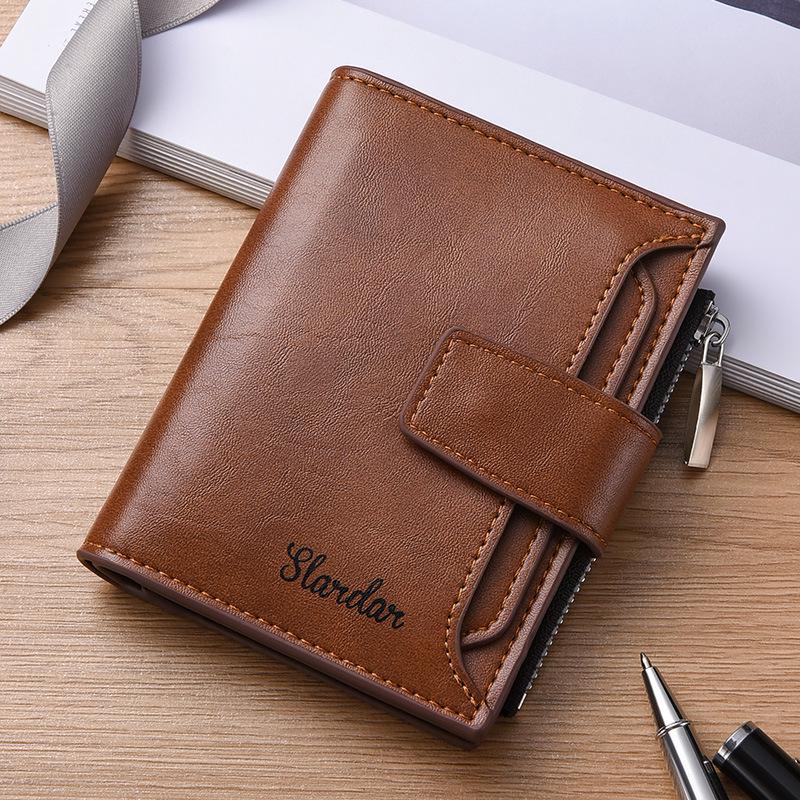 Men's Youth Trifold Leather Wallet with Multi-Card Slots - Stylish Korean Vertical Design