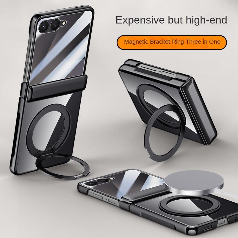 Per Samsung Galaxy Z Filp 7 Staffa Girevole a 360° in Lega Magnetica & Staffa & Anello 3-in-1 Pellicola in Vetro Temperato Custodia Anti-Caduta per Telefono