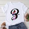 Neues Alphabet-Print Damen T-Shirt Frau Harajuku Kurzarm T-Shirts Shirt Blumen Buchstaben T-Shirt Mädchen Sommer T-Shirt Top Femme T-Shirt