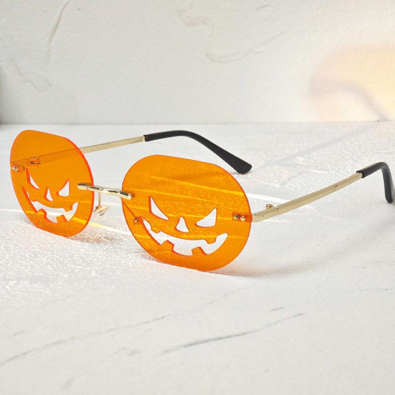 Halloween Decorations Sunglasses Alloy Frame Oval Cutout Halloween Pumpkin Glasses Sunglasses for Women Men Party Glasses