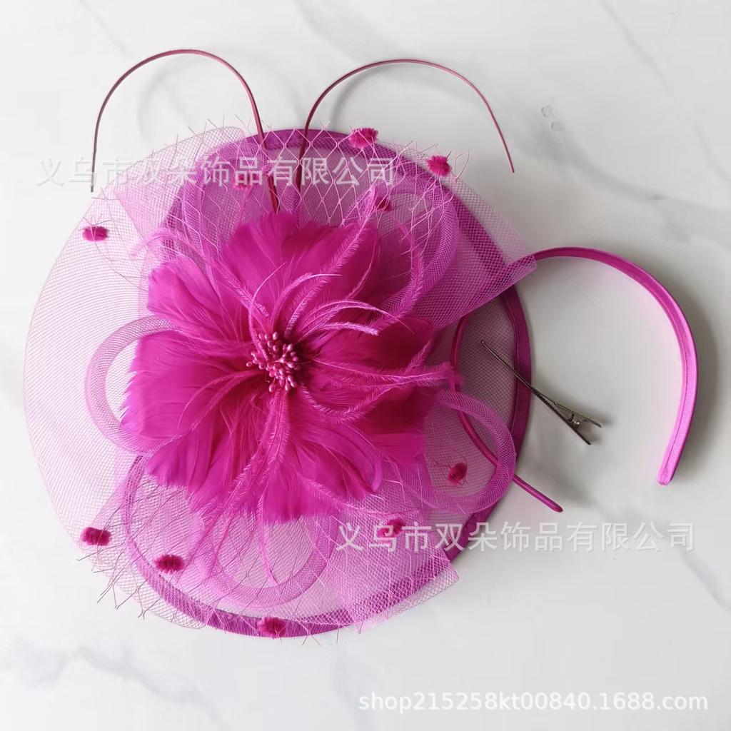 Popular European and American bridal headgear retro mesh top hat feather hair accessories headgear horse racing festival mesh headgear