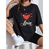 Crew Neck T Shirt White Heart Pattern And Love Text Valentine Day Casual Wear