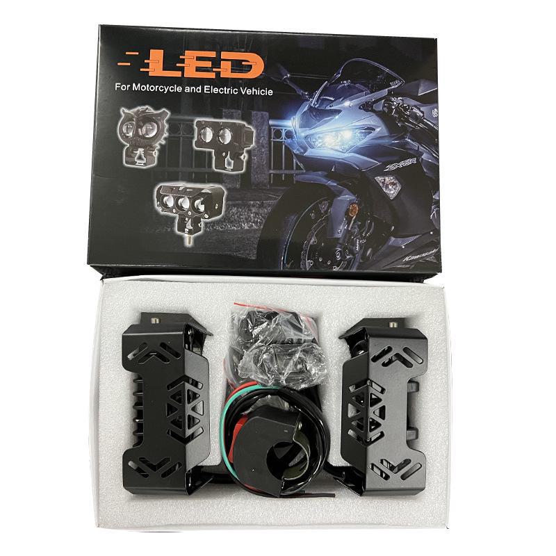Dual Color LED Motorcycle Headlight: Three-Eye Spotlight, High/Low Beam, Waterproof, Electric Motorcycle Modification.