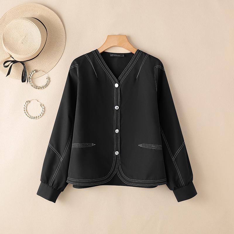 

ZANZEA Жіноча повсякденна одноколірна вільна блуза з довгим рукавом з V-подібним вирізом 3XL чорний