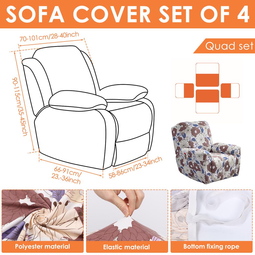 4Pcs/Set Recliner Sofa Cover Stretch Spandex Couch Slipcovers with Pocket Single Reclining Slipcover Non Slip Armchair Cover