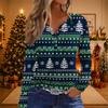Women's Casual Christmas Print V-Neck Long Sleeve T-Shirt with Button