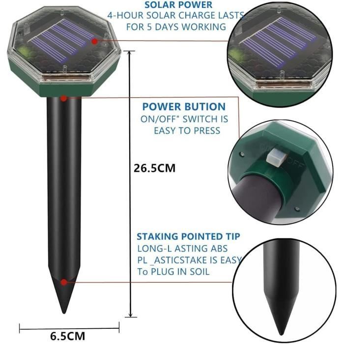 Répulsif Taupe Solaire,Lot de 4 Répulsif Taupe Ultrason,Répulsif pour Anti Taupe,Répulsifs à ultrasons pour Anti Gopher,Répulsi A11