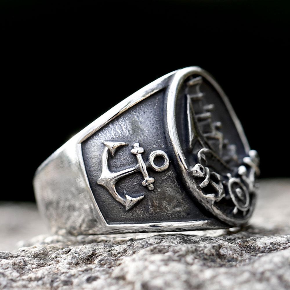 316L Stainless Steel Viking Biker Anchor Ring For Men Fashion Jewelry Halloween Gift