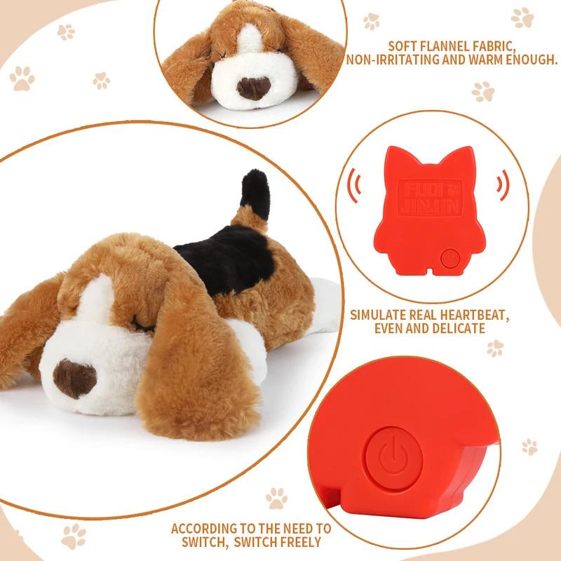 Puppy Heartbeat Toy with Realistic Heartbeat Sound and Heat Pack Comforting Sleep Aid for Newborn Puppies Anxiety Relief