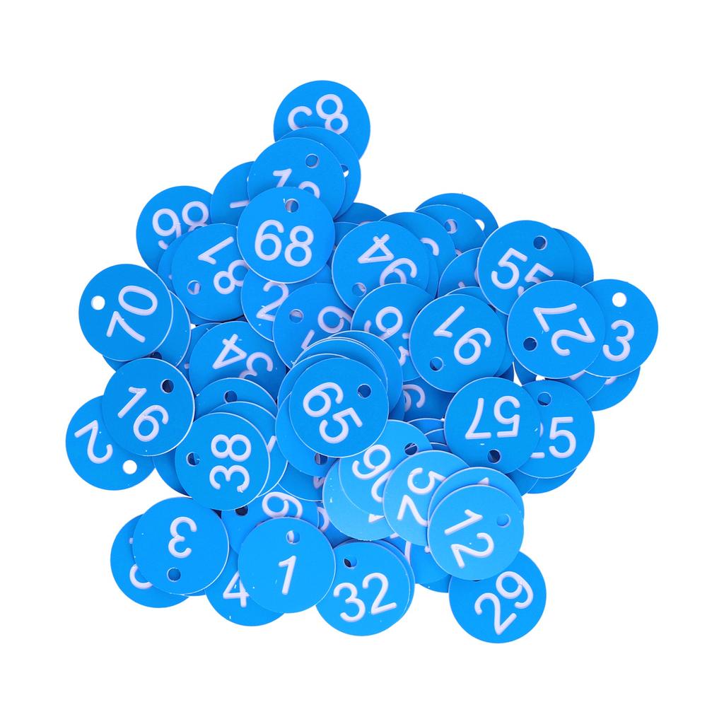 100Pcs Round Number Tag Beehive Sign Marker Labels with Hole Farm Beekeeping Accessory(Blue White )