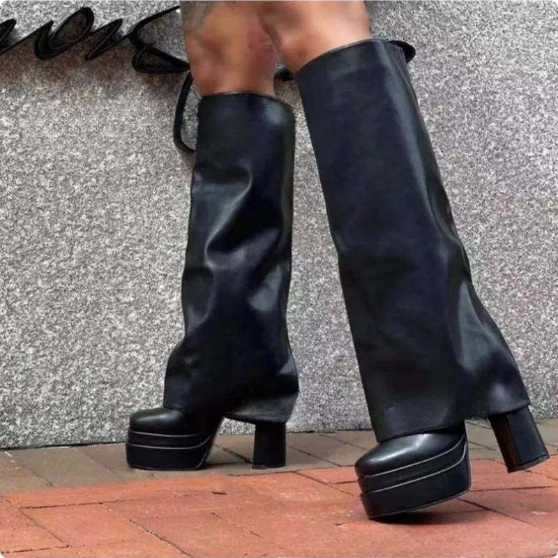 Fashion New Candy Colored Super High Heels Double Water Platform Knee High Boots Sexy Spicy Girls Nightclub Pole Dance Women's Boots 43