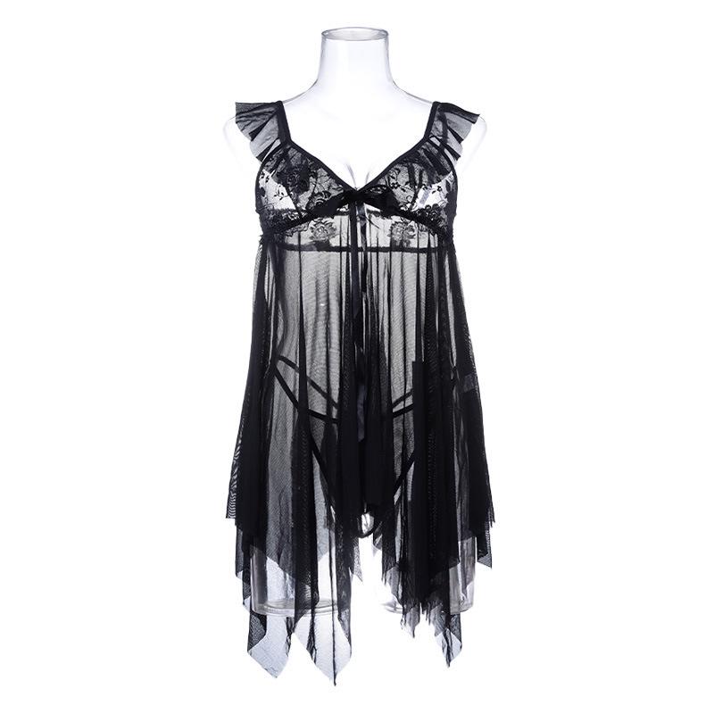 Чистое Желание Сексуальная Ночная Рубашка: Женское платье-майка с рукавами-крылышками, открытой спиной, летний сетчатый пижамный комплект. One Size
