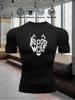 Men's Chest Blood Wolf Shaped Logo Print Compression Shirt High Elasticity Moisture Wicking Sportswear
