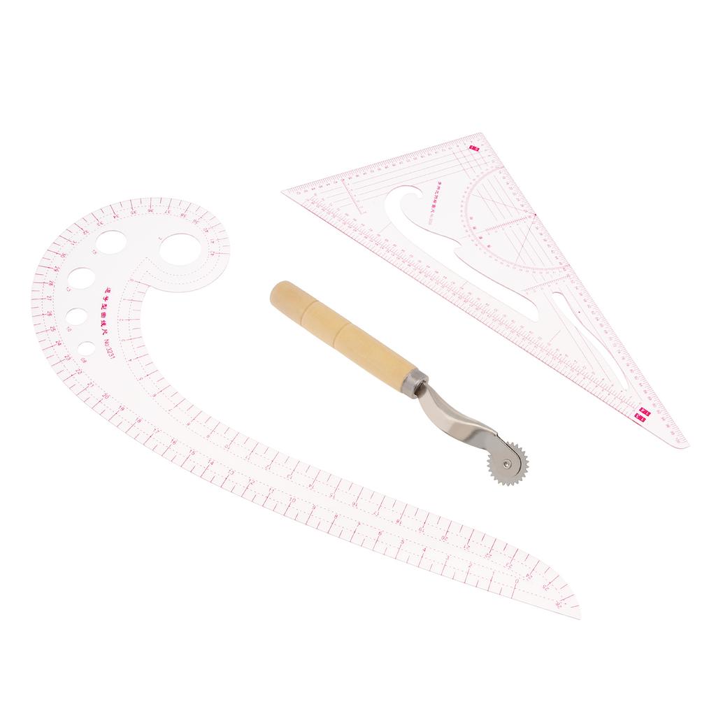 Clothing Patterning Ruler Sew French Curve Ruler Metric Shaped Plastic Sewing Tools Include Curve/Triangular Rule Tracing Wheel for Beginners