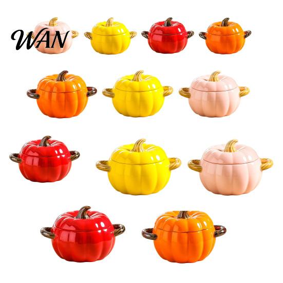 Ciotola da Zuppa con Coperchio, Manico Doppio, Zucca, Adatta al Microonde, Decorativa, Pratica, Regalo Cucina per Casa, Ciotola in Ceramica, Pentola Resistente al Calore per Stufati
