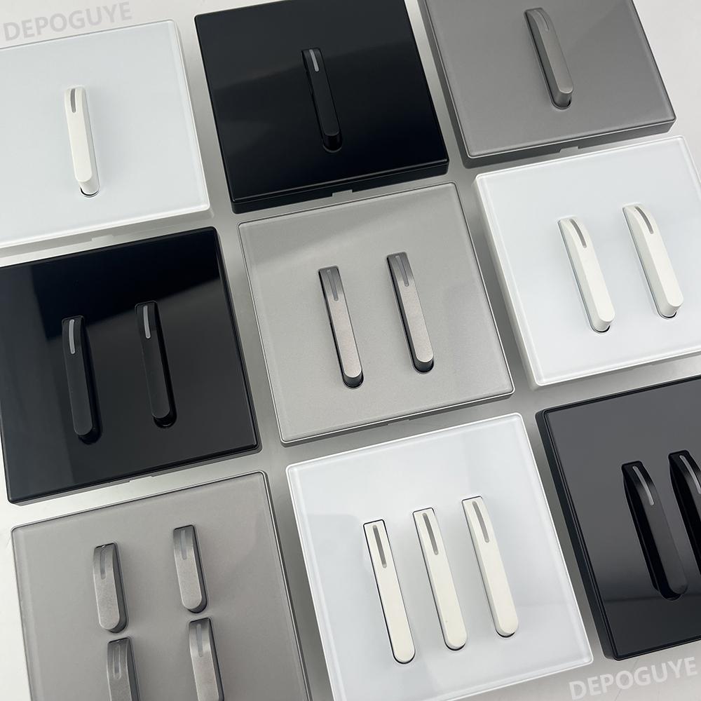 Wall Light Switch Panel Tempered Glass International Switch Self-reset 1/2/3/4 Gang 1/2 Way LED Indicator Piano Key Wall Panel