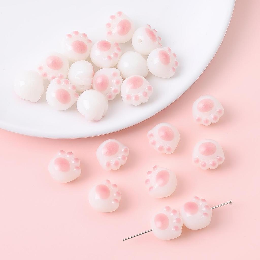 Perline Acriliche a Forma di Zampa di Gattino alla Griglia a Carbone per Bracciale Fai da Te, Collana, Gioielli, Accessori per Catena da Telefono