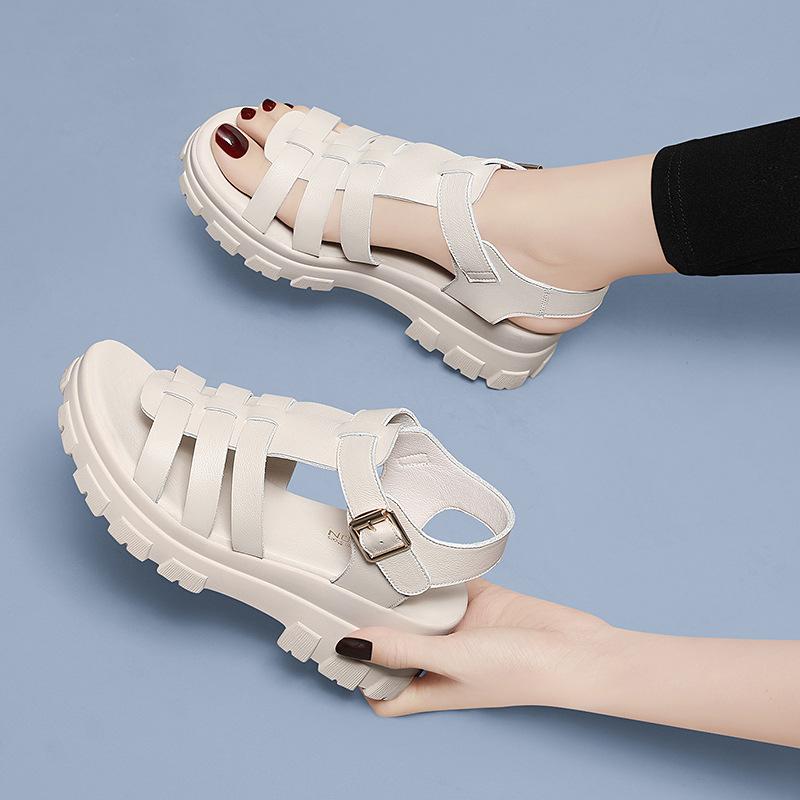 Sports Sandals Women's Summer New Mother Shoes Roman Thick-soled Wedge Heel Hollow Flat-soled Soft-soled Outer Wear
