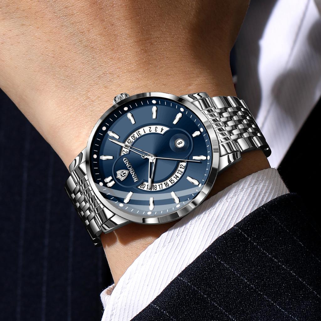 BINBOND Luminous Waterproof Reloj Auto Date Accurate Men's Watch Sturdy Stainless Steel Strap Quartz Wristwatches For Men Luxury