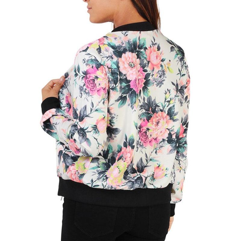 Stylish Women's Casual Floral Long Sleeve Baseball Jacket Coat For Everyday Wear