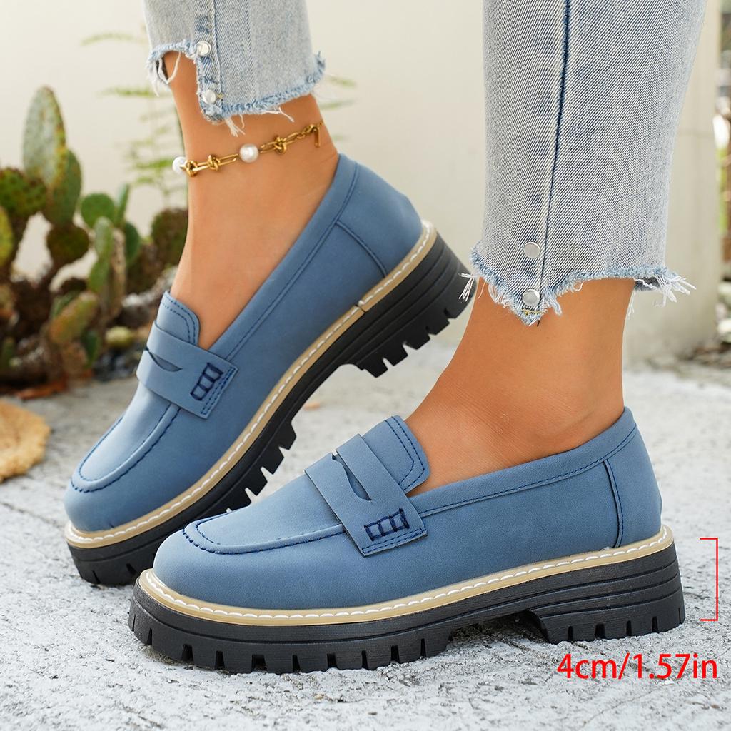 2025 New Spring and Autumn Loafers Large Size Casual Polished British Style Women's Shoes Thick Heel Thick Sole Foreign Trade Retro