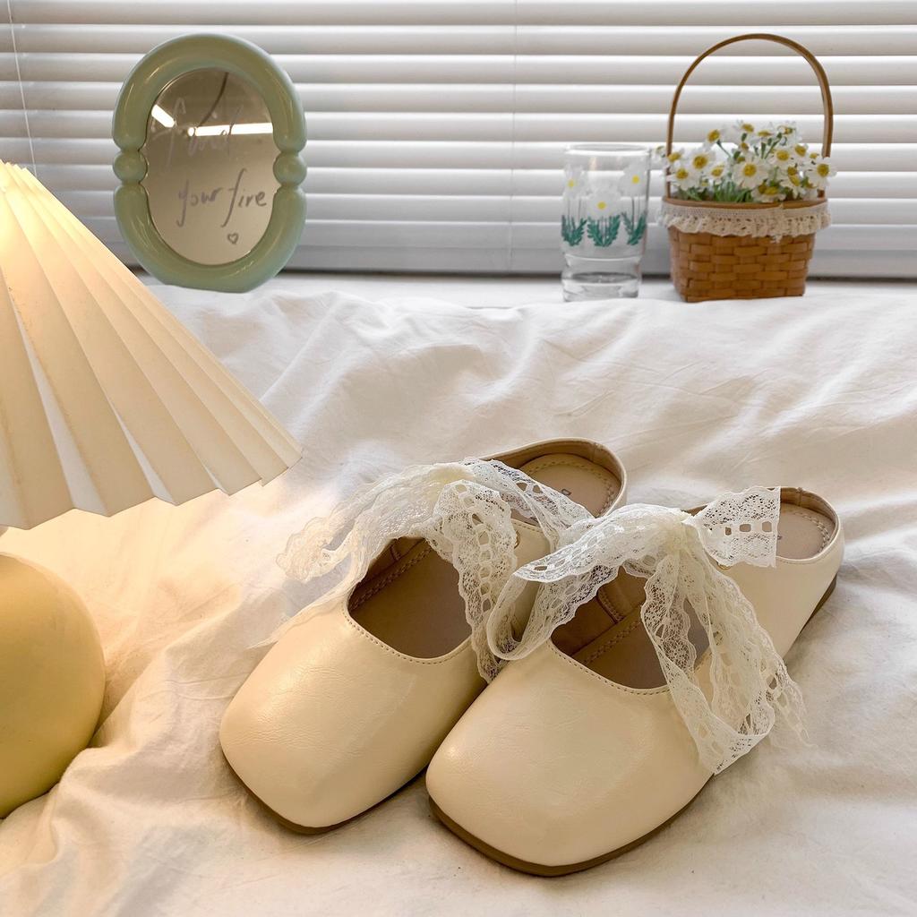 Flat-bottomed Bag Head and Half Slippers for Women's Outer Wear 2025 New Spring and Summer One-pedal Pregnant Women Mary Jane Evening Shoes Single Sh