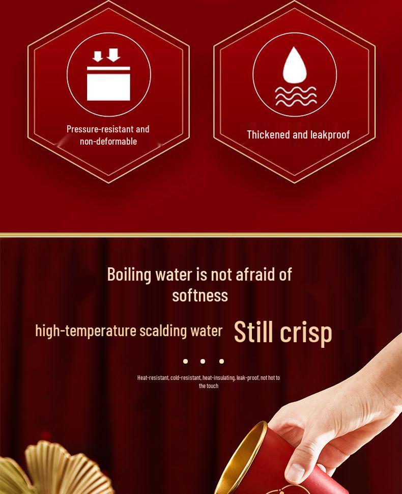 Luxurious Gold Thickened Disposable Wedding Cups - Elegant Red Tea Cups for Banquets & Household Use